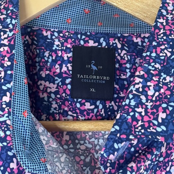 Tailorbyrd Men's Blue-based Multi-color Floral L/S Casual Button-down Shirt, XL - Picture 4 of 5